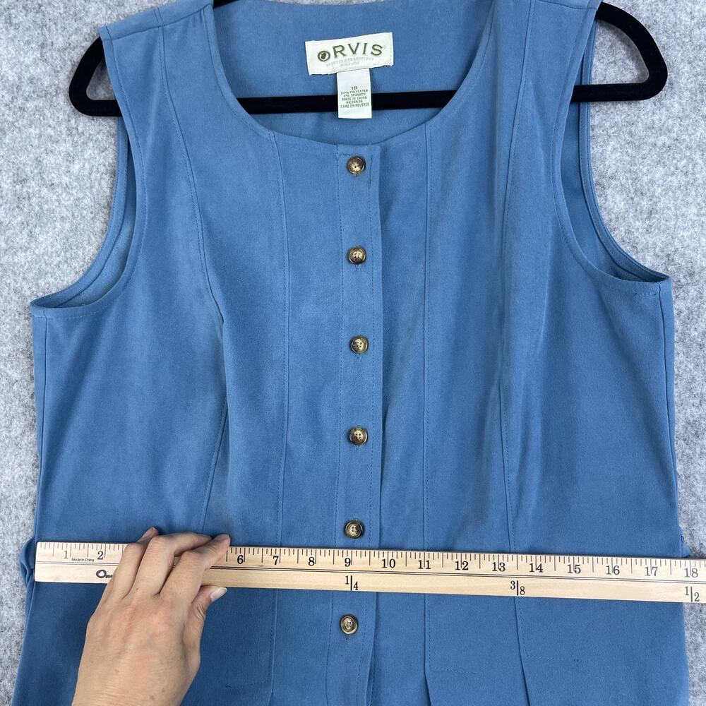 Orvis Dress Womens 10 Blue Button Front Sleeveless Pleated Midi Modest Casual - Picture 7 of 13